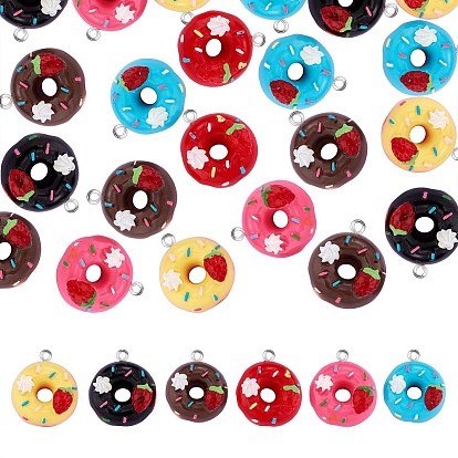 30 шт 6 цвета подвески из непрозрачной смолы, с платиновыми тоновыми железными петлями, пончик с клубникой