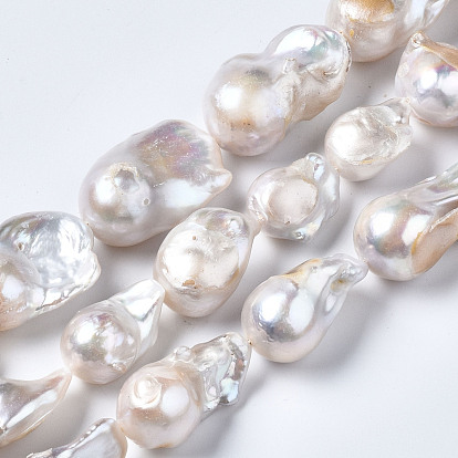 Natural Baroque Pearl Keshi Pearl Beads Strands, Cultured Freshwater Pearl, Nuggets, Natural Color