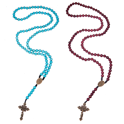 DIY Necklace Making, with Synthetic Turquoise Beads, Natural Wood Beads and Tibetan Style Pendants