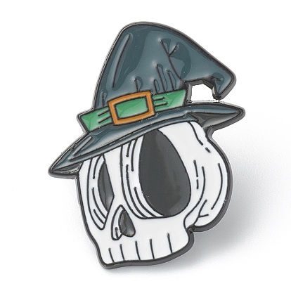 Alloy Enamel Brooches, Enamel Pin, for Halloween, with Rubber Clutches, Skull, Colorful