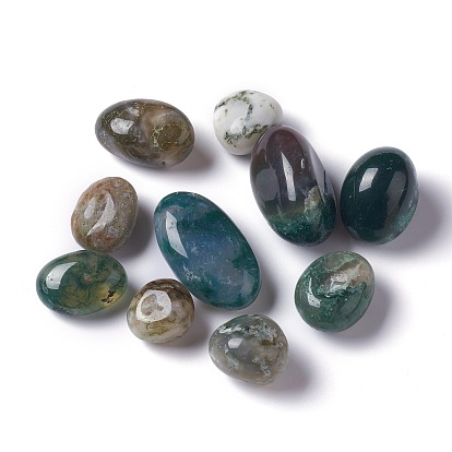 Natural Moss Agate Beads, Tumbled Stone, Vase Filler Gems, No Hole/Undrilled, Nuggets