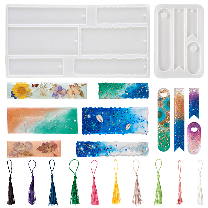 2шт 2 стили diy силиконовые формы для закладок, формы для литья смолы, для уф-смолы, изготовление изделий из эпоксидной смолы, и 20шт 10 цвета полиэстер кисточки украшения
