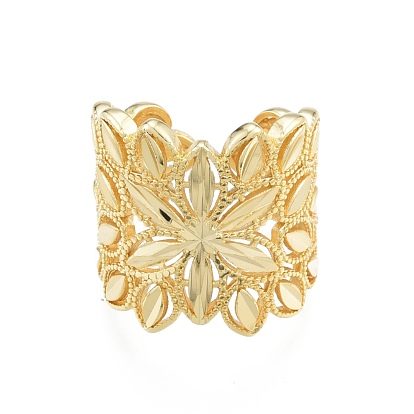 Brass Flower Open Cuff Ring, Hollow Chunky Ring for Women