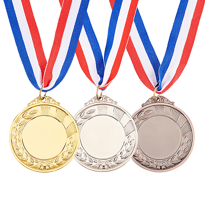 3 pcs 3 médaille vierge en alliage de zinc de couleurs, Médaille de lanière en polyester pour les événements pour enfants
