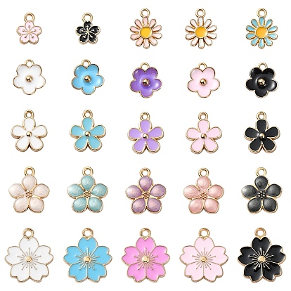 25 pcs 25 styles pendentifs en alliage plaqué or clair, fleur