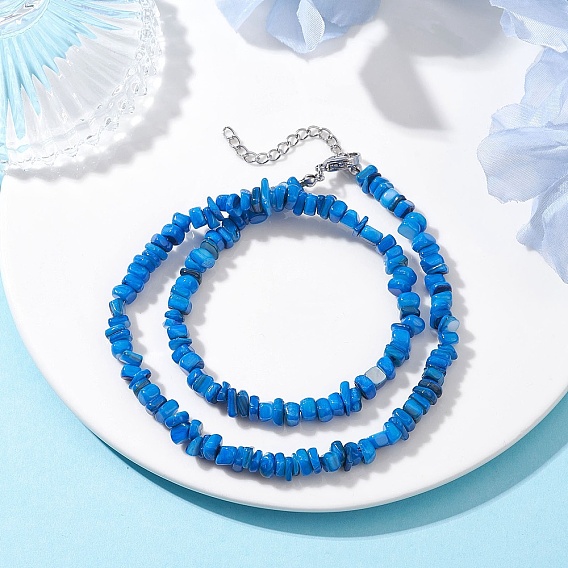 Ожерелья из бисера из натуральных окрашенных пресноводных ракушек, с 304 концевыми цепями из нержавеющей стали, цвет нержавеющей стали