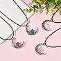 4pcs 4 colores redondo natural teñido de jade verde y citrino caliente y hemimorfita y piedra lunar aleación colgante de luna hueca collares de cordón encerado negro para mujer, color mezclado