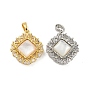 Brass Pave Shell Pendants, with Clear Cubic Zirconia, Rhombus Charm
