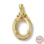 Rack Plating 925 Sterling Silver Micro Pave Clear Cubic Zirconia Pendants Cabochon Settings, Oval