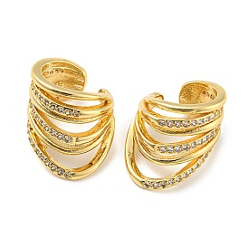 Rack Plating Brass Multi-layer Cuff Earrings with Cubic Zirconia for Women, Lead Free & Cadmium Free, Long-Lasting Plated