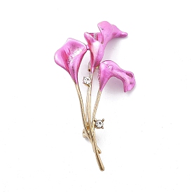 Flwoer Alloy Magenta Enamel Pins, Crystal Rhinestone Flower Brooches