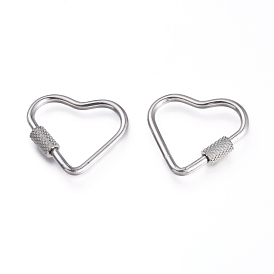  304 Stainless Steel Screw Carabiner Lock Charms, for Necklaces Making, Heart