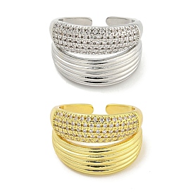 Rack Plating Brass Micro Pave Cubic Zirconia Open Cuff Rings for Women, Long-Lasting Plated, Cadmium Free & Lead Free