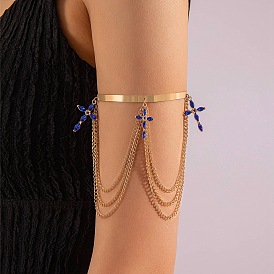 Brassard en alliage doré, bracelet de bras avec chaînes de bras superposées et breloques