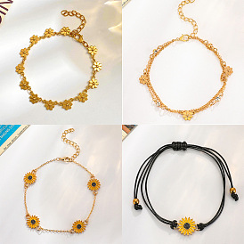 Sunflower Daisy Friendship Couple Bracelet - Fashionable and Elegant Hand Jewelry.