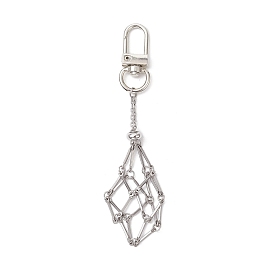 Stainless Steel Braided Chain Macrame Pouch Empty Stone Holder Pendant Decorations, Alloy Swivel Clasps for Bags Key Ornament