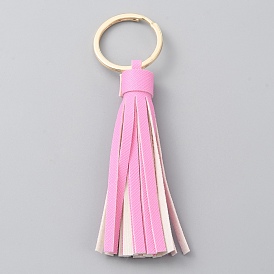 Tassel PU Leather Pendant Keychain, with Alloy Key Rings, for Keychain, Purse, Backpack Ornament