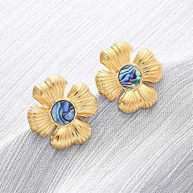 304 серьги-гвоздики из натуральной ракушки пауа из нержавеющей стали, цветок, ионное покрытие (ip)