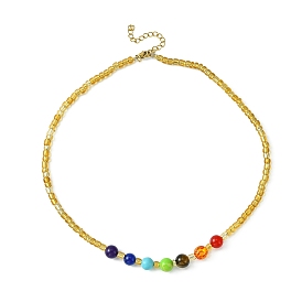 Natural & Synthetic Mixed Gemstone & Seed Beaded Necklace