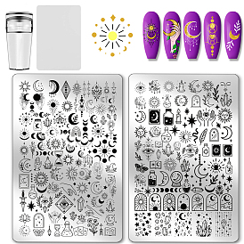 304 шаблоны для дизайна ногтей из нержавеющей стали своими руками, шаблоны изображений для дизайна ногтей из пластика, с силиконовой печатью и скребком, шаблонный инструмент