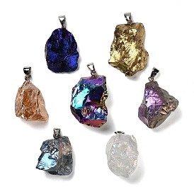 Подвески из гальванизированного необработанного натурального кварца, подвески-самородки с железной фурнитурой, платина