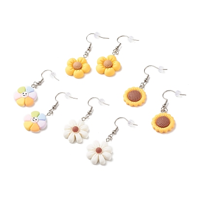 Sunflower Resin Charms Dangle Earring, Plant Drop Earrings for Women