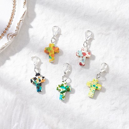 Подвесные украшения из искусственной бирюзы, окрашенные распылением, крестик, с цинковым сплавом застежками омаров коготь