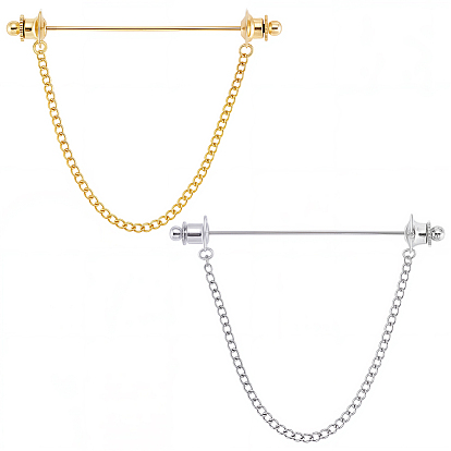 2 pièces 2 couleurs pince à cravate en laiton, Broche de col de chemise pour hommes et femmes, avec la chaîne