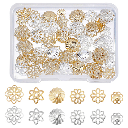 120Pcs 12 Style Brass Bead Caps, Long-Lasting Plated, Flower