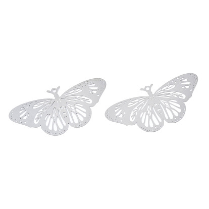 201 Stainless Steel Filigree Pendants, Etched Metal Embellishments, Butterfly