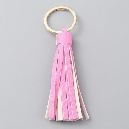 Tassel PU Leather Pendant Keychain, with Alloy Key Rings, for Keychain, Purse, Backpack Ornament
