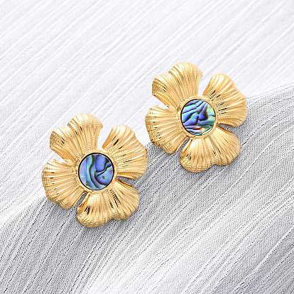 304 серьги-гвоздики из натуральной ракушки пауа из нержавеющей стали, цветок, ионное покрытие (ip)