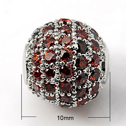 Brass Cubic Zirconia Beads, Round, 10mm, Hole: 1.5mm