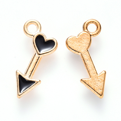 Alloy Enamel Charms, Arrow,with Heart, Light Gold