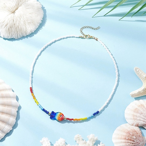 Ожерелья ручной работы в стиле бохо с рыбками и разноцветными стеклянными бусинами для женщин