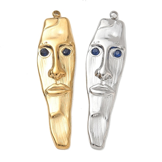 304 Stainless Steel Rhinestone Pendants, Human Face Charms