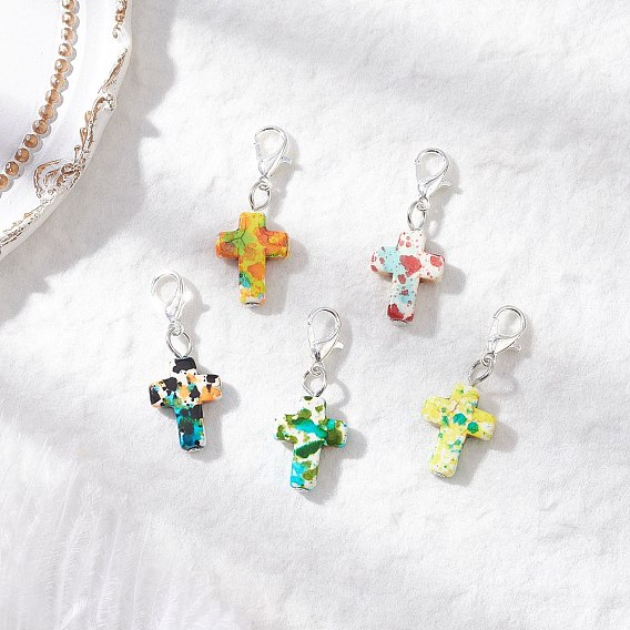 Подвесные украшения из искусственной бирюзы, окрашенные распылением, крестик, с цинковым сплавом застежками омаров коготь