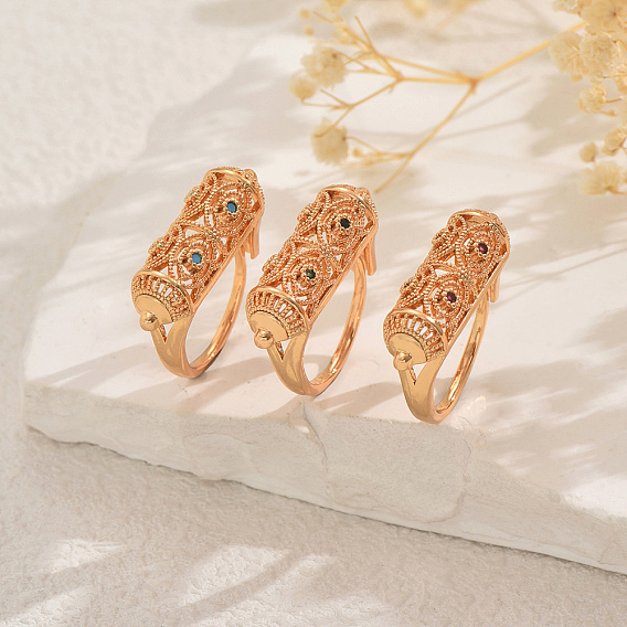 Латунные геометрические кольца с кубическим цирконием для женщин, колонка, золотые