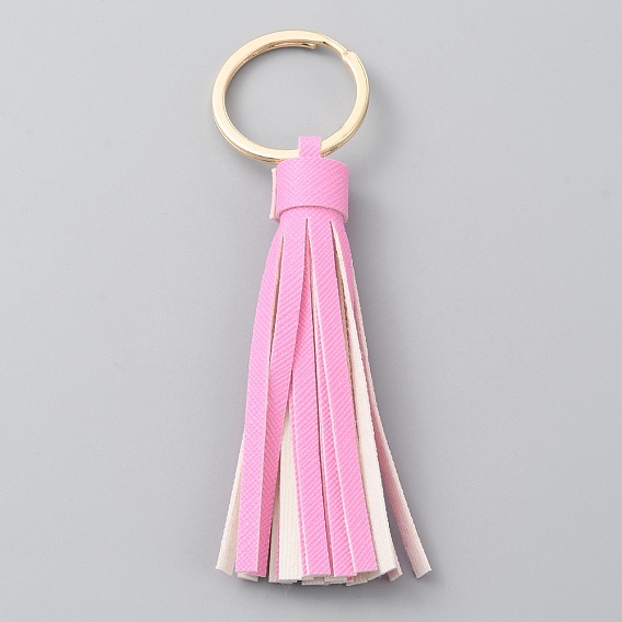 Tassel PU Leather Pendant Keychain, with Alloy Key Rings, for Keychain, Purse, Backpack Ornament