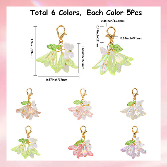 30Pcs Flower Butterfly Acrylic Locking Stitch Marker, with Alloy Lobster Claw Clasps
