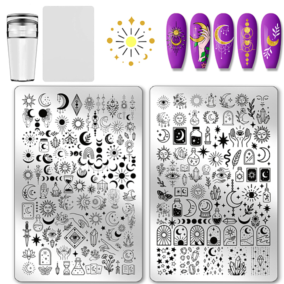 304 шаблоны для дизайна ногтей из нержавеющей стали своими руками, шаблоны изображений для дизайна ногтей из пластика, с силиконовой печатью и скребком, шаблонный инструмент