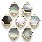 Brass Links, with Black Lip Shell, Nickel Free, Real 18k Gold Plated, Hexagon