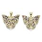 Brass Micro Pave Cubic Zirconia Pendants, with Brass Snap on Bails, Nickel Free, Butterfly, Real 16K Gold Plated