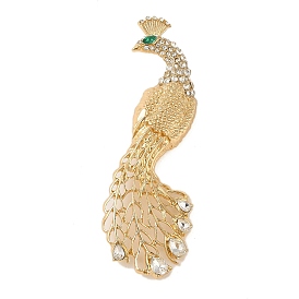 Peacock Alloy Crystal Rhinestone Brooches, Golden