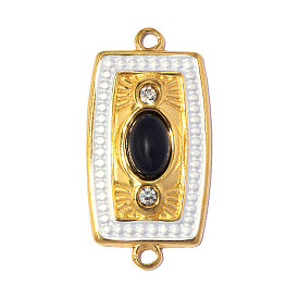 304 Подвеска-коннектор из нержавеющей стали с инкрустацией черным ониксом, прямоугольные, с эмалью и горный хрусталь, окрашенная и подогревом, ионное покрытие (ip), долговечный позолоченный шарм
