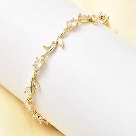 Браслеты-цепочки из латуни с микропаве из прозрачных кубических цирконий, без кадмия и без свинца, стойки покрытие, долговечный