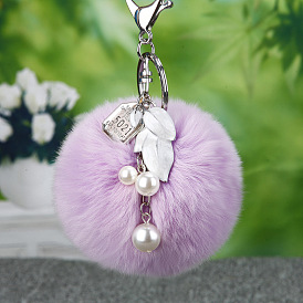 Sparkling Rhinestone Leaf Keychain for Women - Elegant Car Keyring and Bag Charm with Plush Ball Tassel