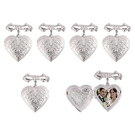 6Pcs Heart & Bowknot Brass Locket Brooches