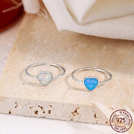 925 открытые кольца из стерлингового серебра, с опалом для женщин, кольцо-манжета в форме сердца, Реальная платина