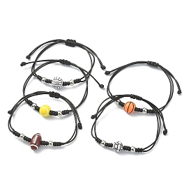 Bracelets de perles tressées en acrylique avec ballon de sport, Bracelets réglables en cordon de polyester ciré coréen pour femmes